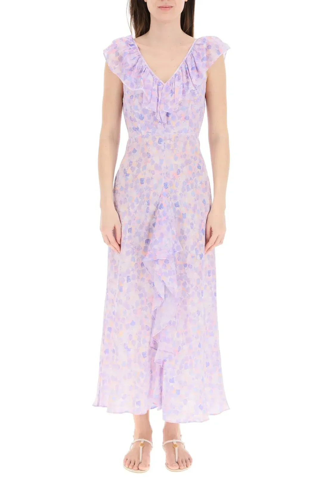 Rixo London Antoinette Silk Crepe De Chine Midi Dress In Purple Printed Size XS / AU 6 for rent on The Volte - main image
