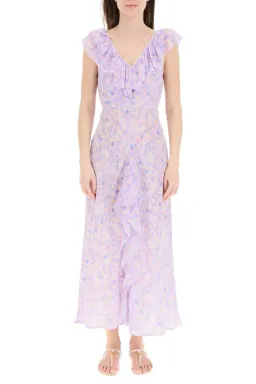 Rixo London Antoinette Silk Crepe De Chine Midi Dress In Purple Printed Size XS / AU 6 for rent on The Volte - image 1