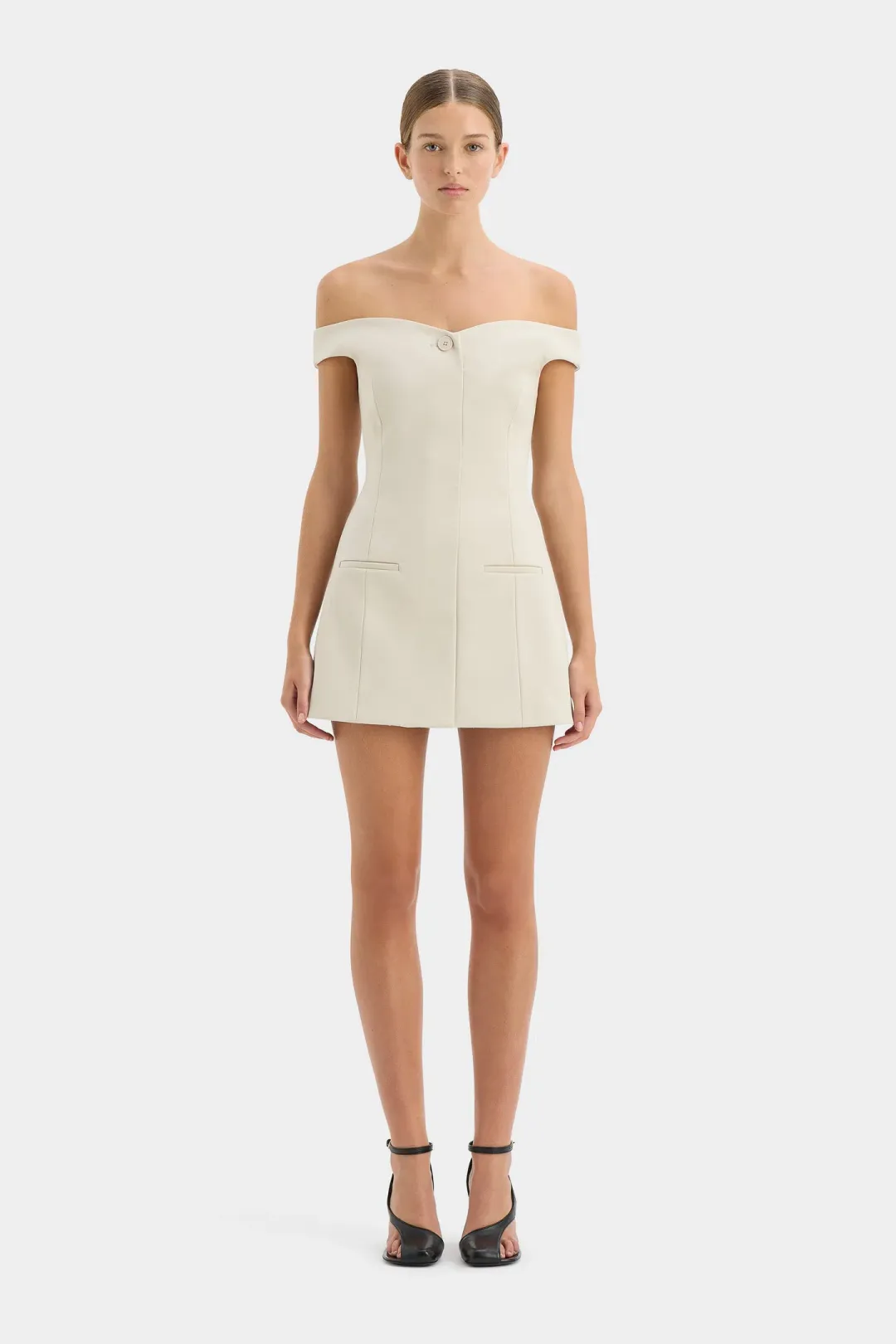 Sir the Label Sandrine Off Shoulder Mini Dress in Ecru Size 1 (AU 8) for rent on The Volte - main image