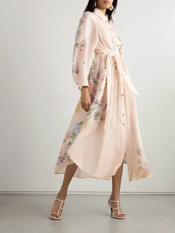 Zimmermann Halliday Long Sleeve Linen Midi Shirtdress in Cream Watercolour Floral Size 0 / AU 8 for rent on The Volte - image 1