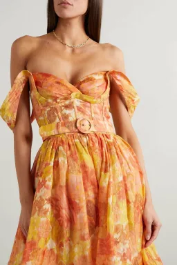Zimmermann High Tide Picnic Midi Dress Citrus Ikat Floral Size 0 / 8 AU for rent on The Volte - image 2