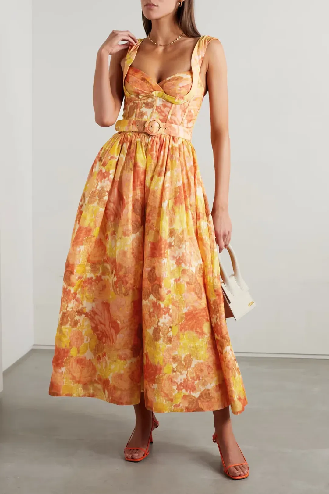Zimmermann High Tide Picnic Midi Dress Citrus Ikat Floral Size 0 / 8 AU for rent on The Volte - main image