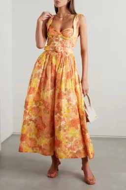 Zimmermann High Tide Picnic Midi Dress Citrus Ikat Floral Size 0 / 8 AU for rent on The Volte - image 1