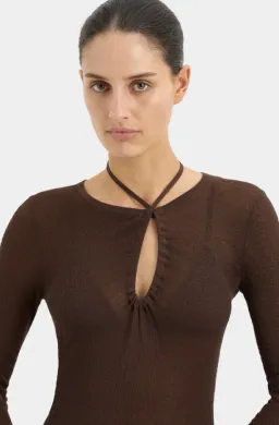 Sir the Label Emmeline Halterneck Long Sleeve Dress Chocolate Size 0 / AU 6 for rent on The Volte - image 4