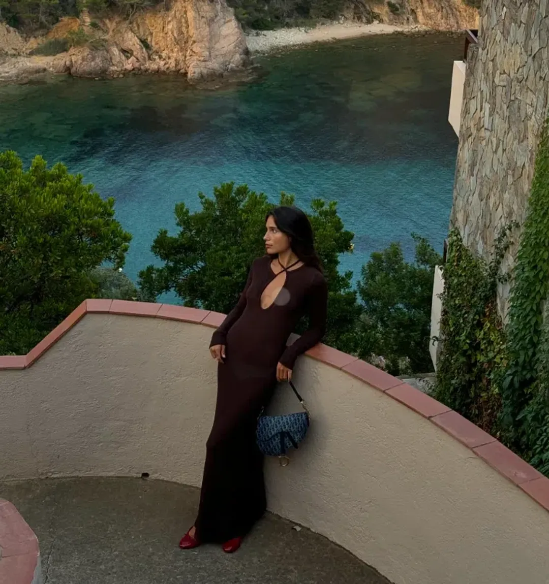 Sir the Label Emmeline Halterneck Long Sleeve Dress Chocolate Size 0 / AU 6 for rent on The Volte - main image