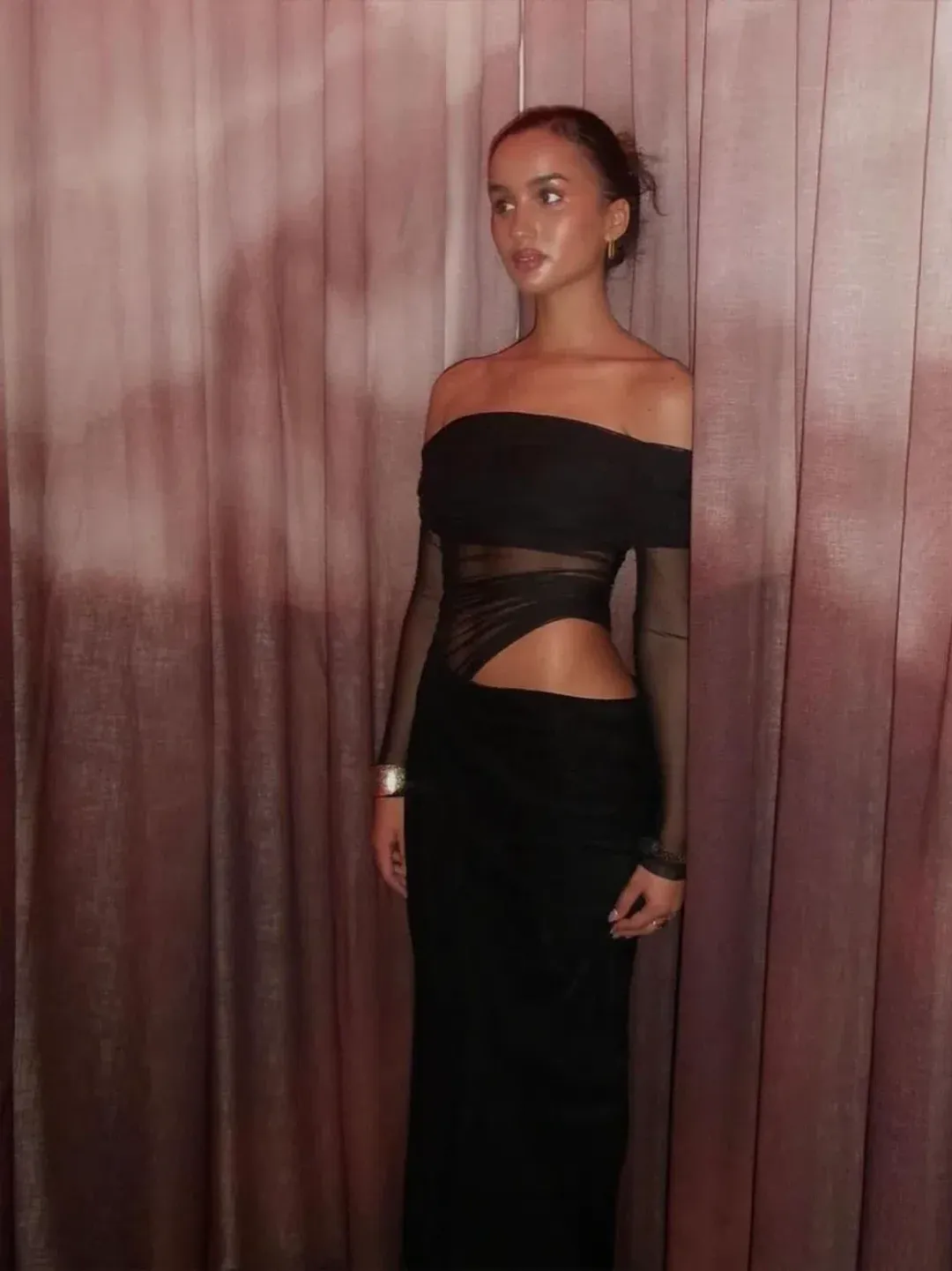 Benni Yasmin Off Shoulder Maxi Dress Black Size 8  for rent on The Volte - main image