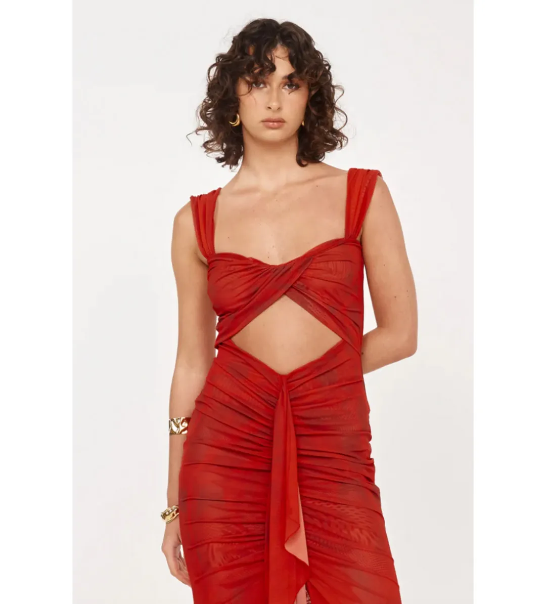 She is OLLÁ Imogen Dress Cherry Red Size 12 for rent on The Volte - main image