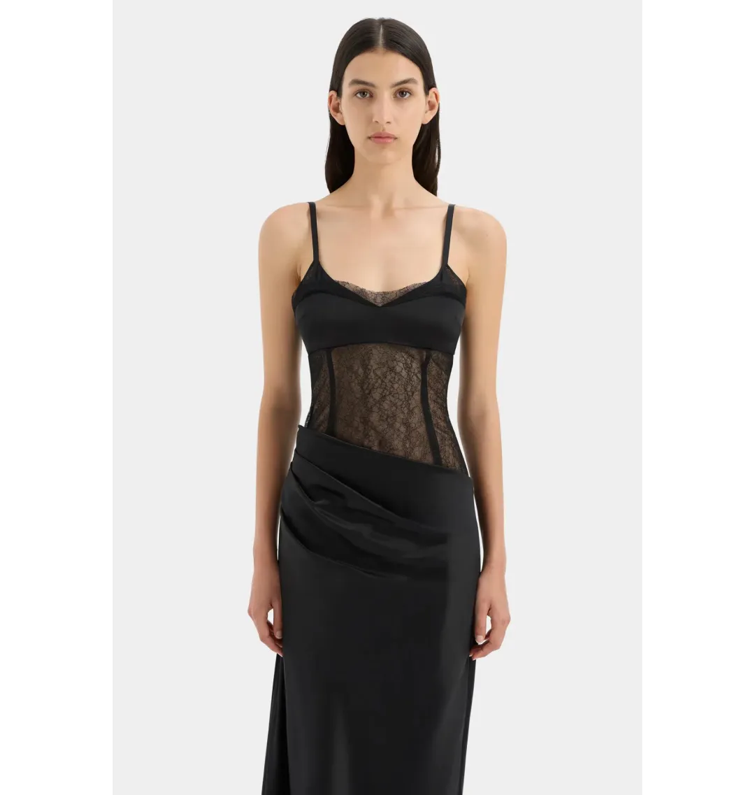 Sir the Label Dunya Draped Gown Black Size AU 10 for rent on The Volte - main image