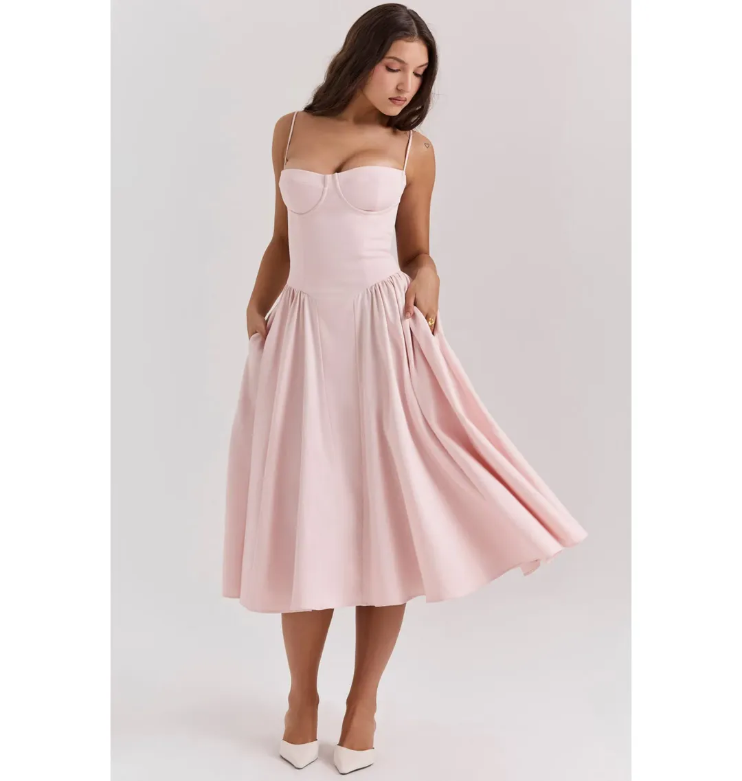 House Of CB Samaria Corset Midi Dress Ballerina Pink Size XS / AU 6 for rent on The Volte - main image