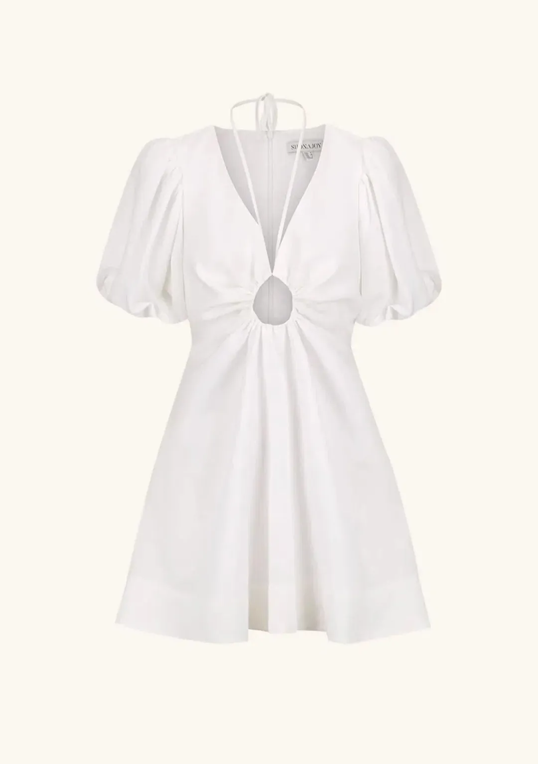 Shona joy White Linen Ruched Keyhole Mini Dress Size 6 for rent on The Volte - main image