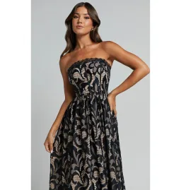 Sheike Madeleine Strapless Lace Scallop Hem Midi Dress in Black Size AU 8  for rent on The Volte - image 2