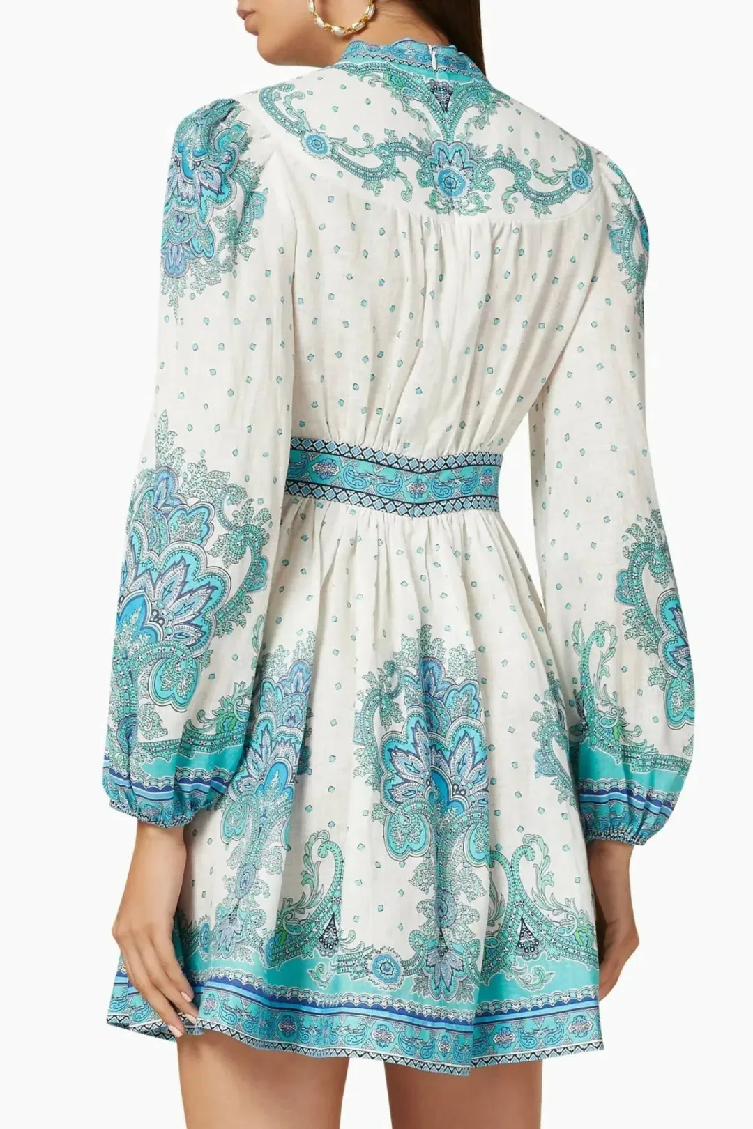 Zimmermann Bells Paisley Short Dress Blue Paisley Size 2 / AU 12 for rent on The Volte - main image
