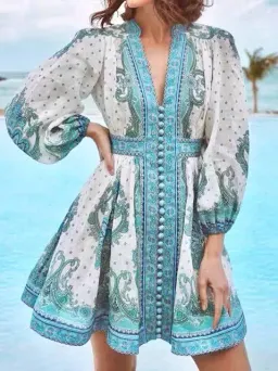 Zimmermann Bells Paisley Short Dress Blue Paisley Size 2 / AU 12 for rent on The Volte - image 3