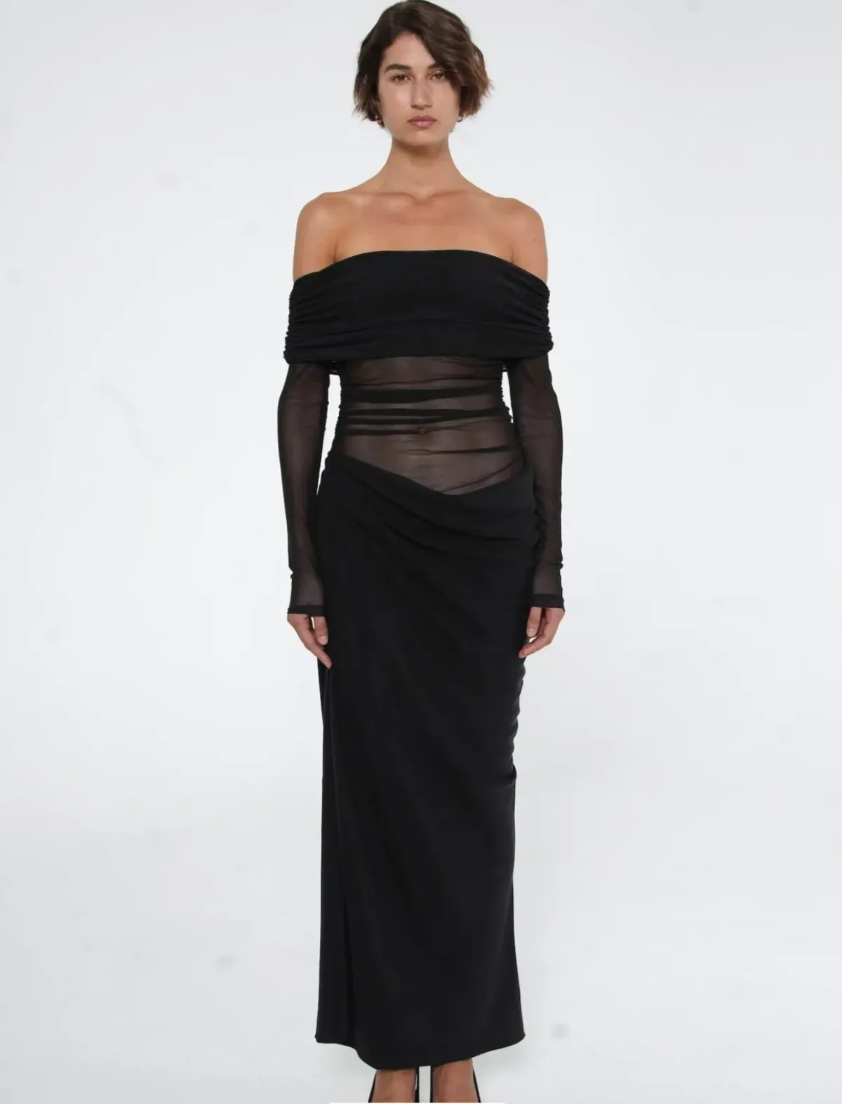 Benni Yasmin Off Shoulder Maxi Dress Black Size 6 for rent on The Volte - main image
