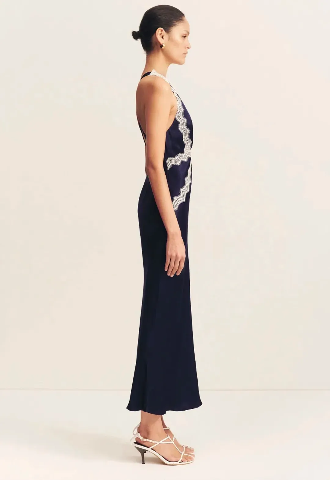 Shona Joy Camille Lace Cross Back Midi Dress in Deep Midnight/Ivory Size 6 for rent on The Volte - main image