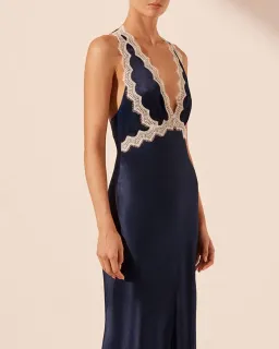 Shona Joy Camille Lace Cross Back Midi Dress in Deep Midnight/Ivory Size 6 for rent on The Volte - image 4