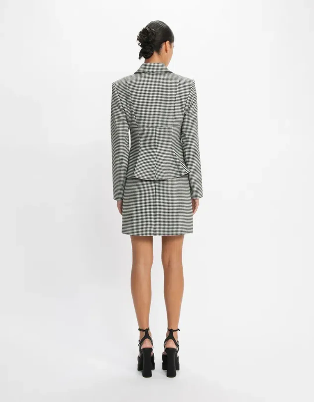 Cue Houndstooth Collared Peplum Jacket & A-Line Mini Skirt Power Suit Size 8 & 10 for rent on The Volte - main image