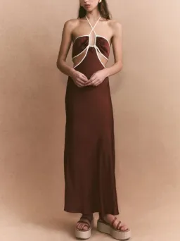 Shona Joy Contrast Halter Midi Dress Chocolate/Ivory Size 8 for rent on The Volte - image 1