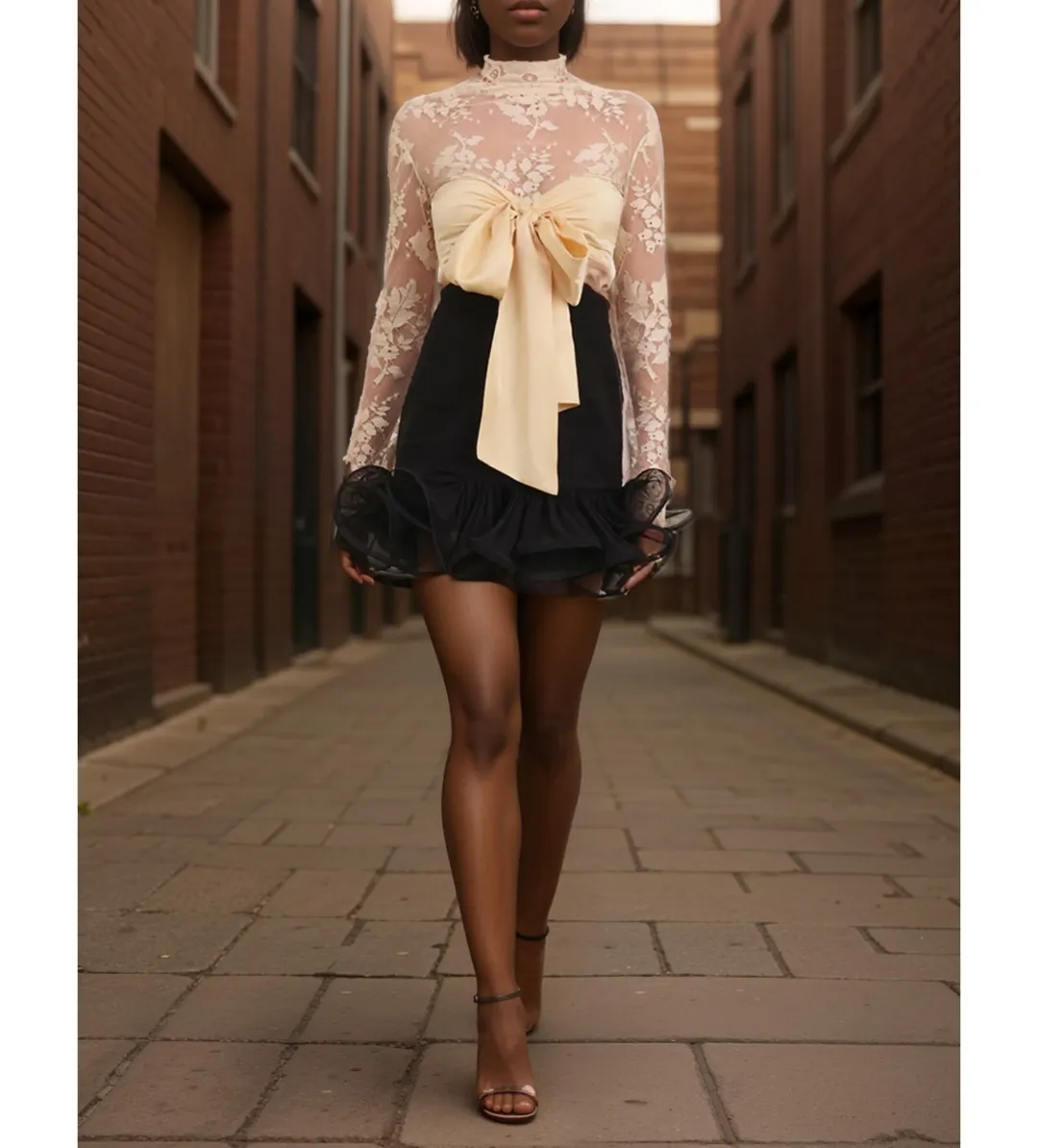 Zimmermann The Illustration Flounce Mini in Tea/Black Size 0P /Au 6  for rent on The Volte - main image