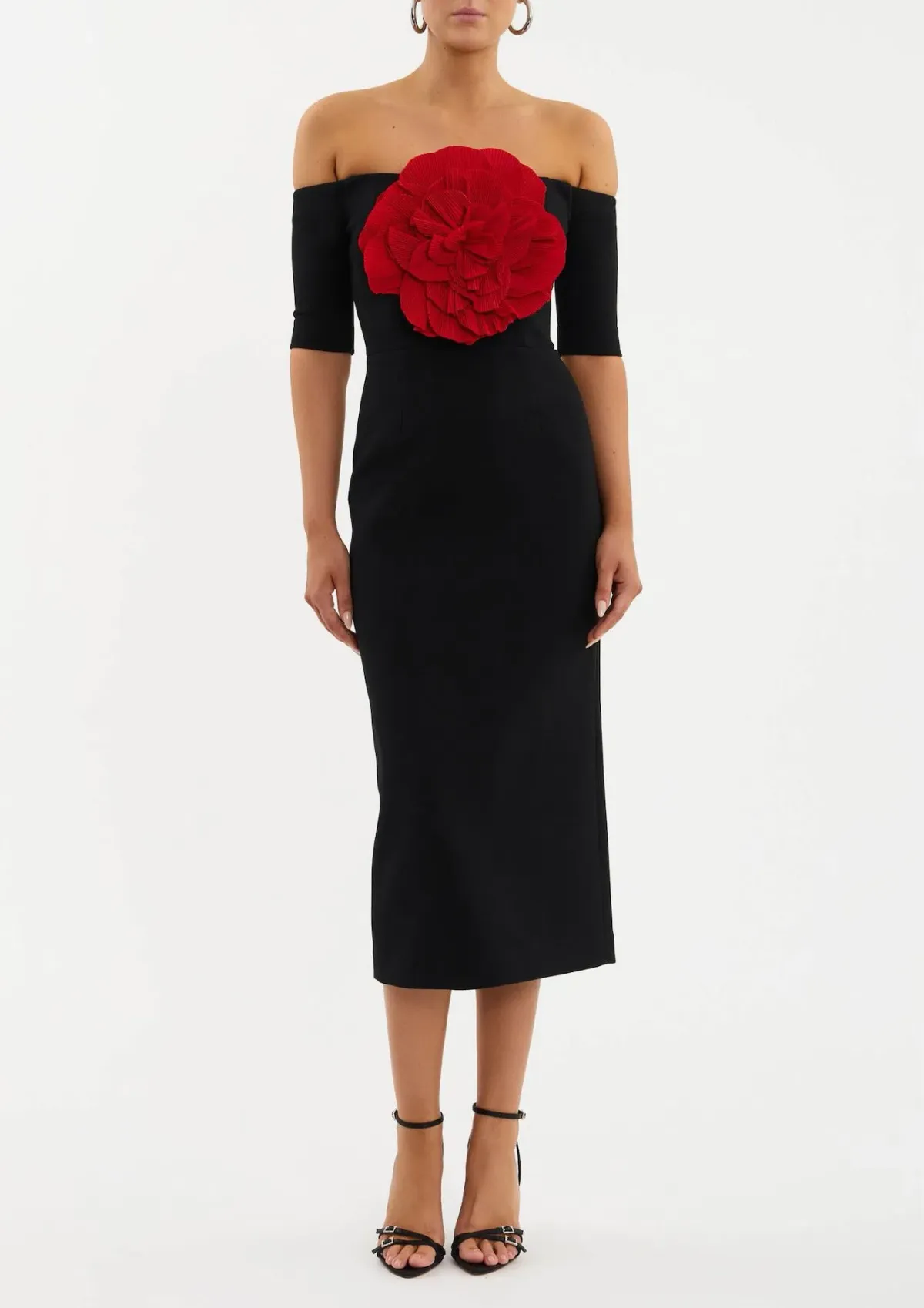 Rebecca Vallance Rhosen Off The Shoulder Midi Dress Black Size 10 for rent on The Volte - main image