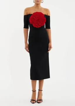 Rebecca Vallance Rhosen Off The Shoulder Midi Dress Black Size 10 for rent on The Volte - image 1
