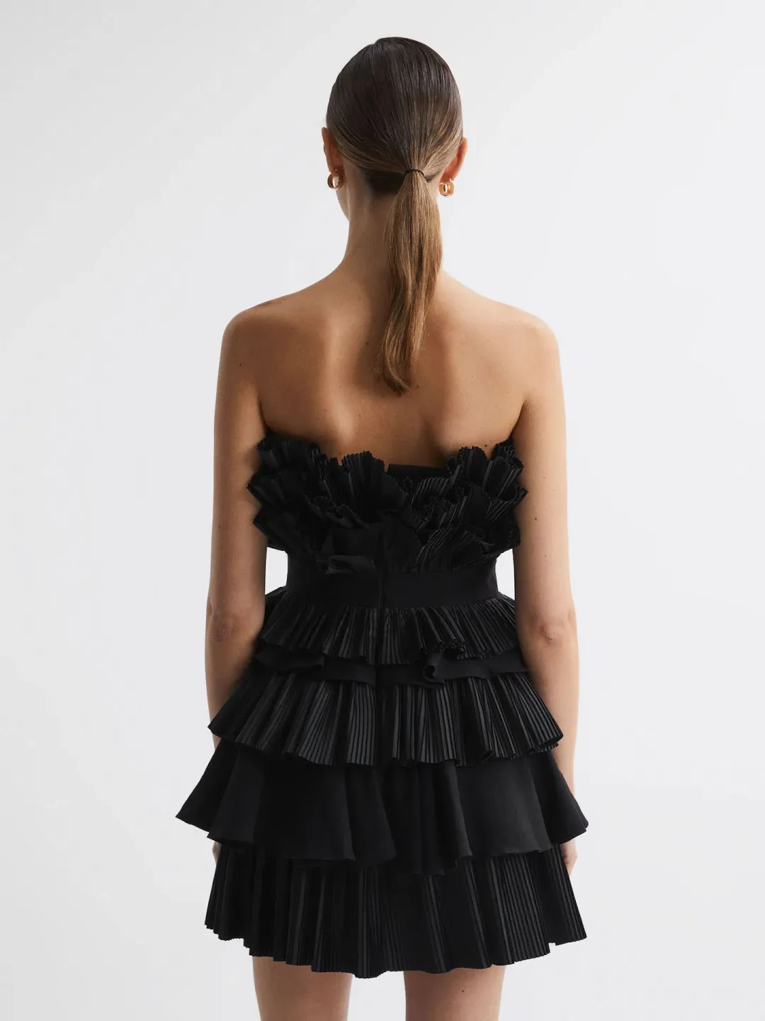 Acler Elsher Strapless Tiered Mini Dress Black Size 10 for rent on The Volte - main image