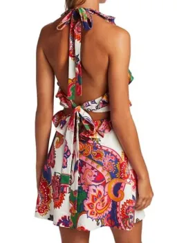 Zimmermann Lovestruck Tie Back Mini Dress Natural Paisley Floral Size 10 for rent on The Volte - image 3