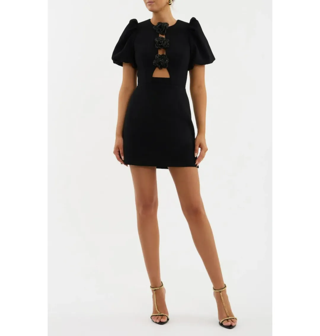 Rebecca Vallance Aubree Flower Mini Dress in Black Size AU 8 for rent on The Volte - main image