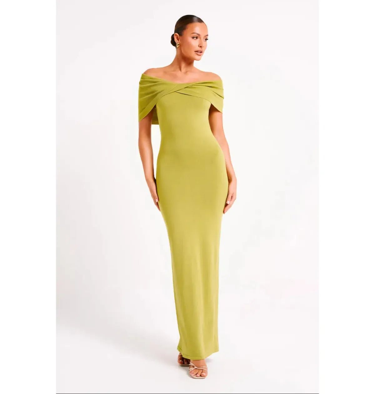 Meshki Terese Off Shoulder Knit Maxi Dress in Parakeet Green Size S / AU 8 for rent on The Volte - main image