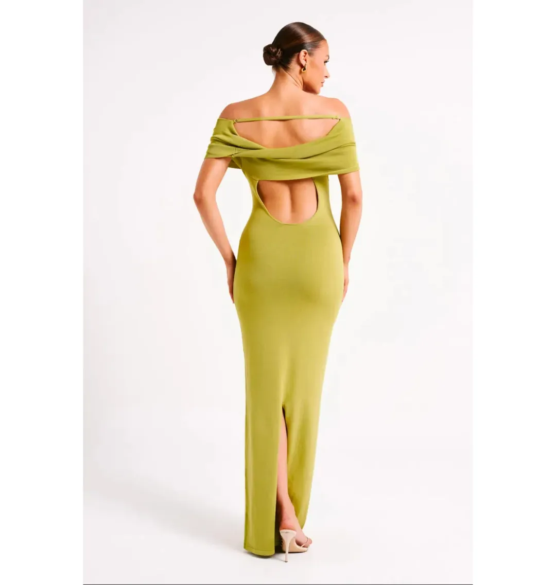 Meshki Terese Off Shoulder Knit Maxi Dress in Parakeet Green Size S / AU 8 for rent on The Volte - main image