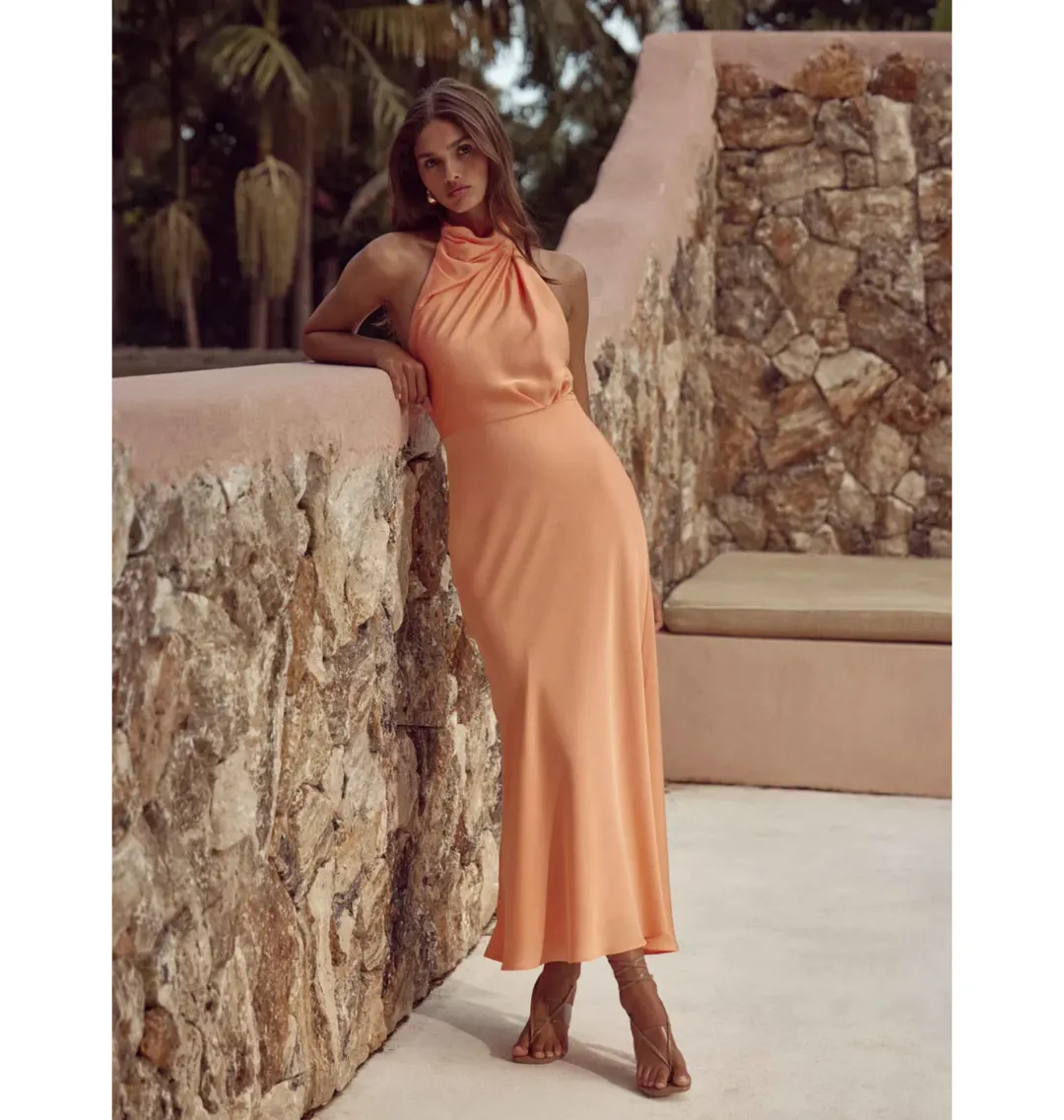 Sheike Jasmine Midi Dress Coral Size AU 6 for rent on The Volte - main image