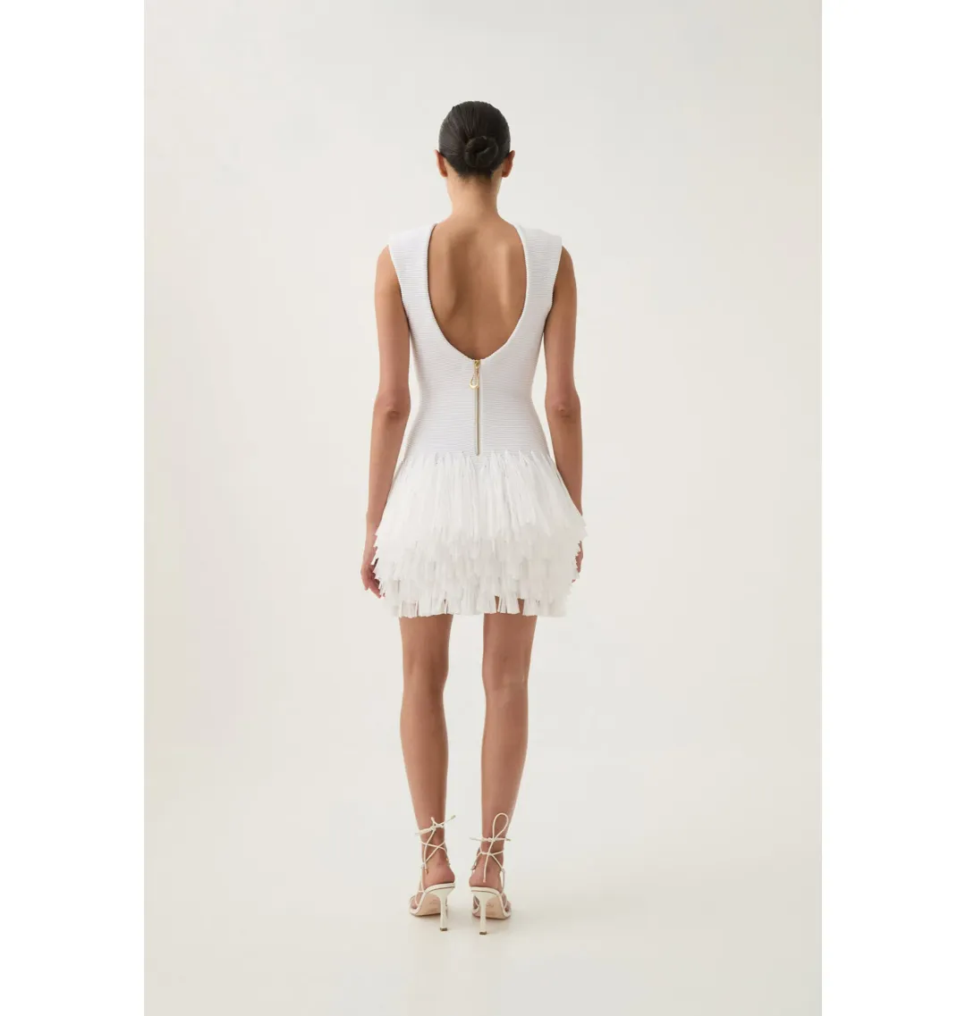 Aje Rushes Fringe Knit Mini Dress White Size AU 14 for rent on The Volte - main image