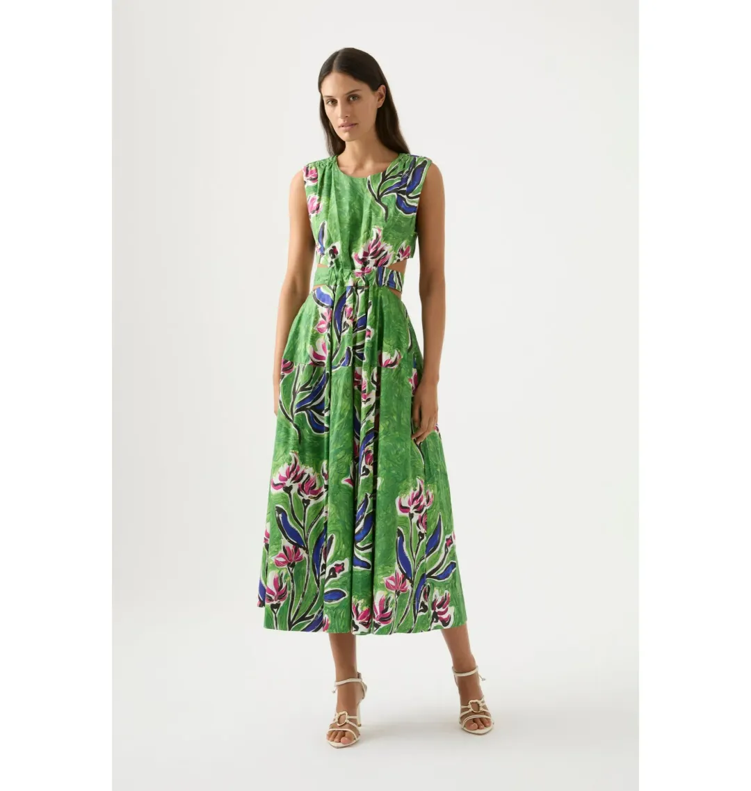 Aje Zorina Tie Midi Dress Native Gumnut Floral Size AU 16 for rent on The Volte - main image