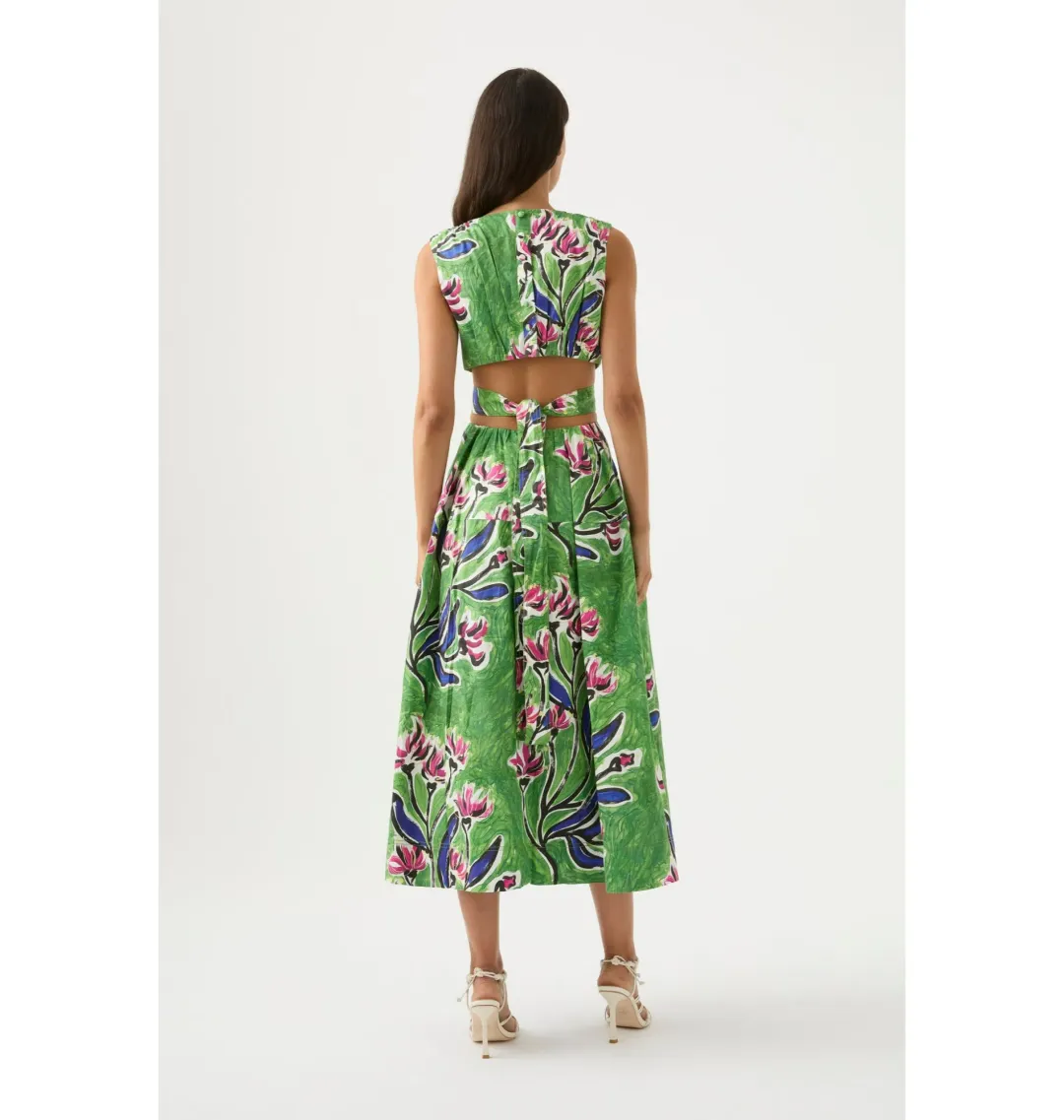 Aje Zorina Tie Midi Dress Native Gumnut Floral Size AU 16 for rent on The Volte - main image