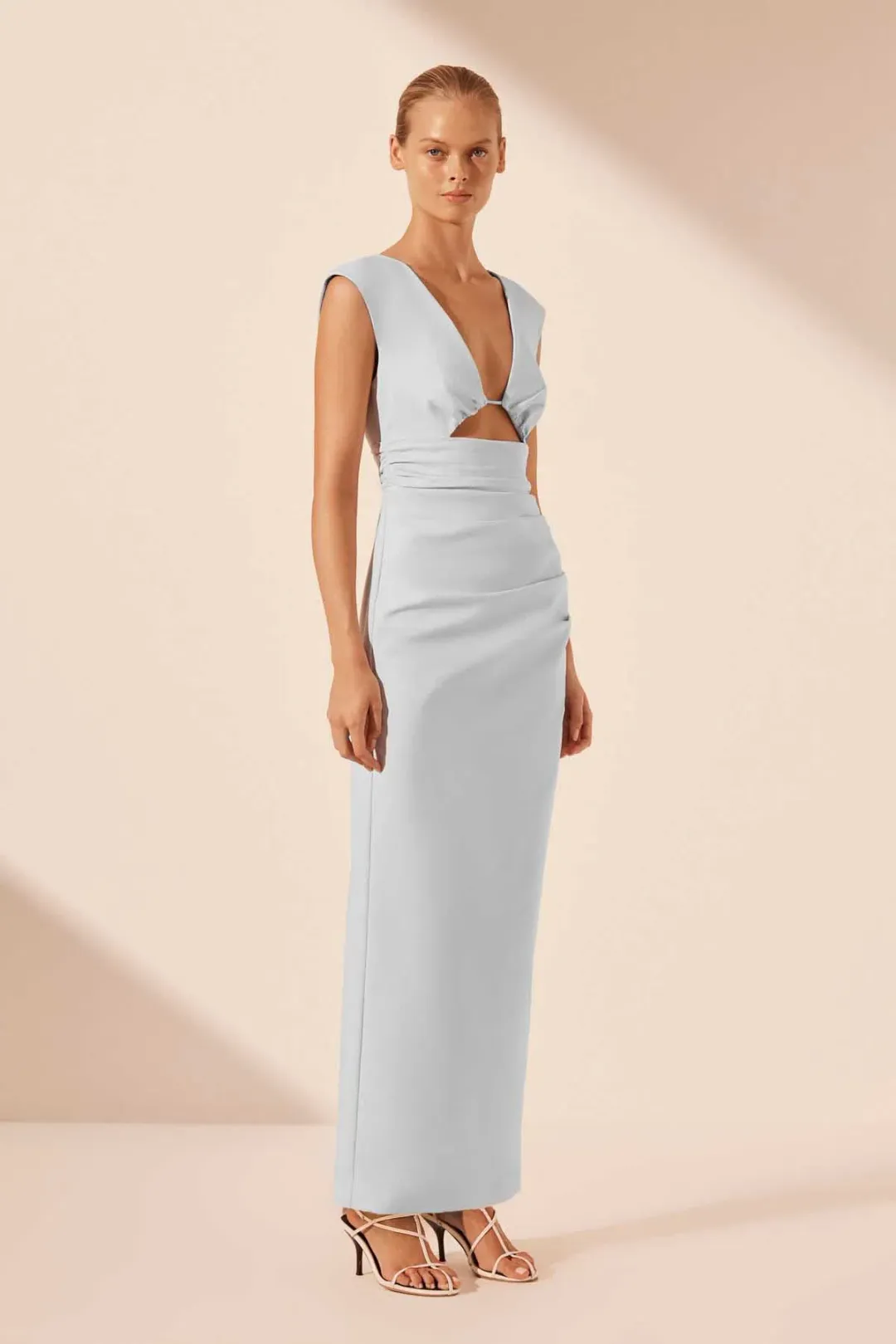 Shona Joy Lani Plunged Cut Out Maxi Dress Sky Ice Blue Size 12 for rent on The Volte - main image
