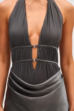 Misha Celine Satin Maxi Dress Pewter Grey Size 8 for rent on The Volte - image 2