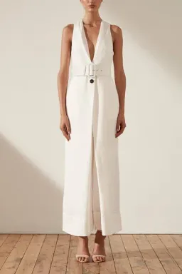 Shona Joy Gaia Sleeveless Belted Wide Leg Jumpsuit White Size 6 for rent on The Volte - image 2