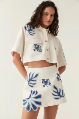 Aje Esprit Embroidered Skirt Size 10 and Top Size 6 Set Ivory-Blue  for rent on The Volte - image 3