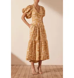 Shona Joy Imani Plunged Short Sleeve Midi Dress in Ivory/Ginger Size AU 18 for rent on The Volte - image 2