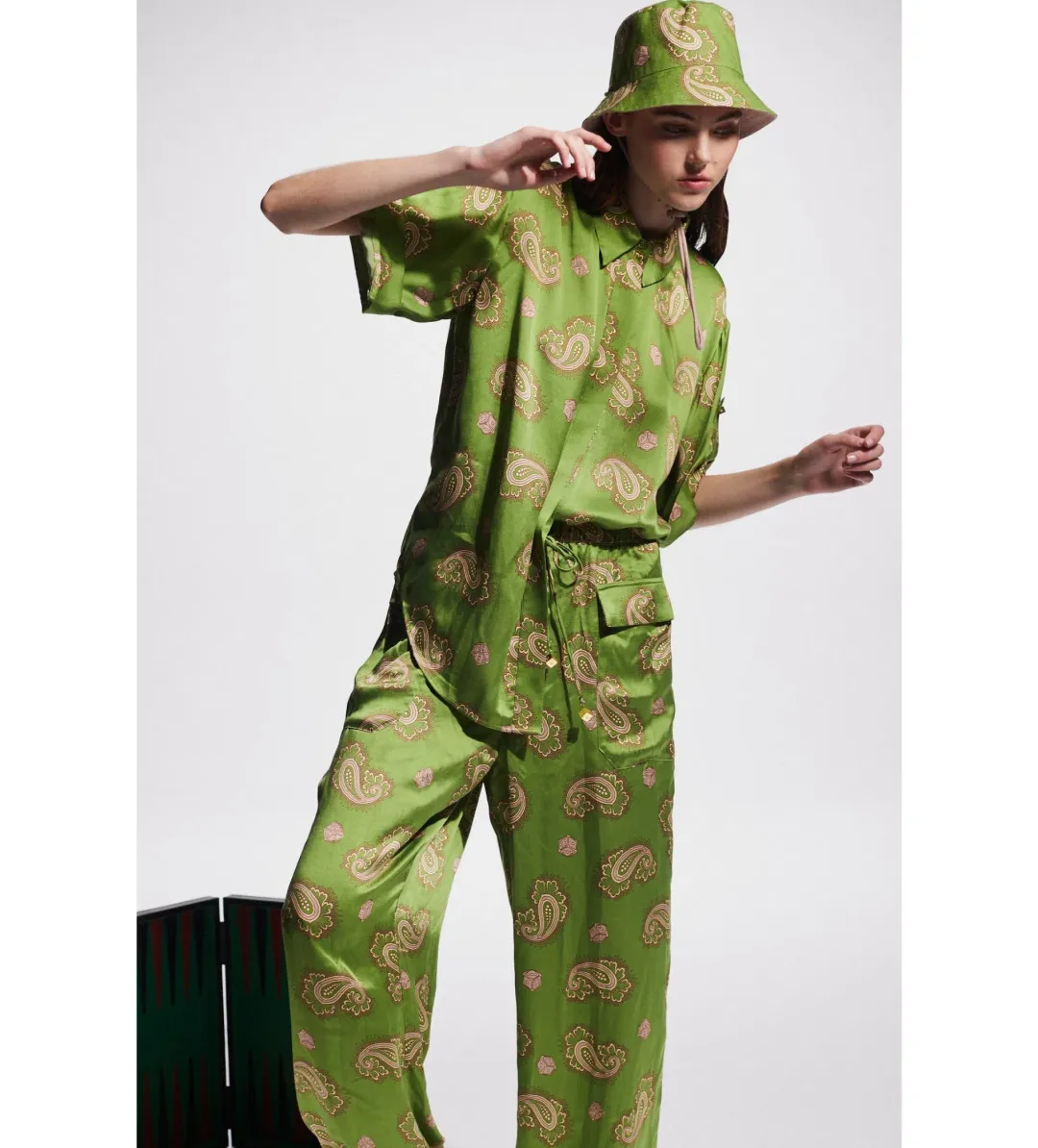 Alemais Dice Silk Shirt and Pant Set Green Size AU 14 for rent on The Volte - main image