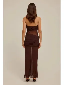 Venroy Sheer Panelled Strapless Dress Java Brown Size AU 12 for rent on The Volte - image 3