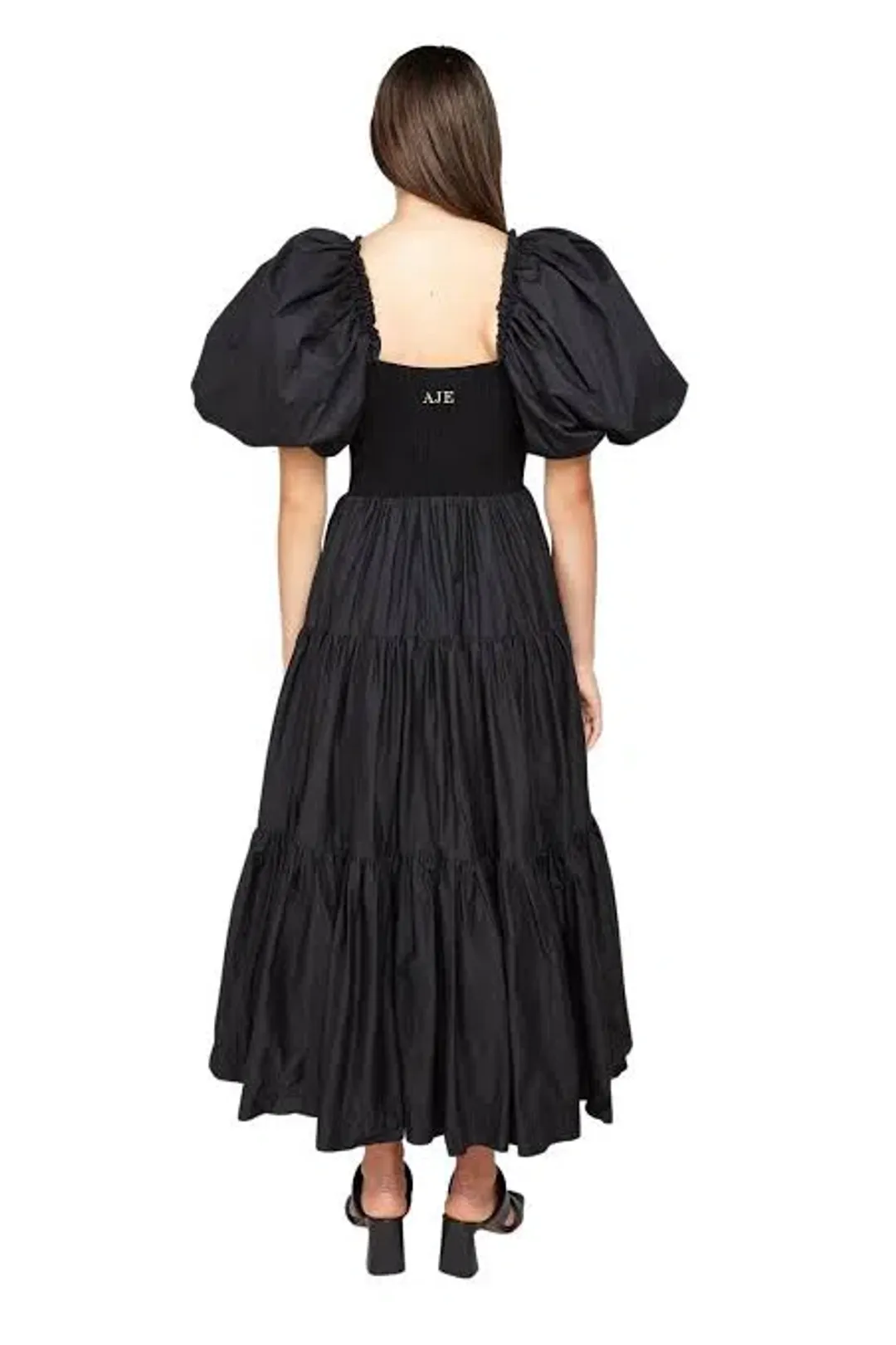 Aje Casa Puff Sleeve Midi Dress in Black Size 12 for rent on The Volte - main image