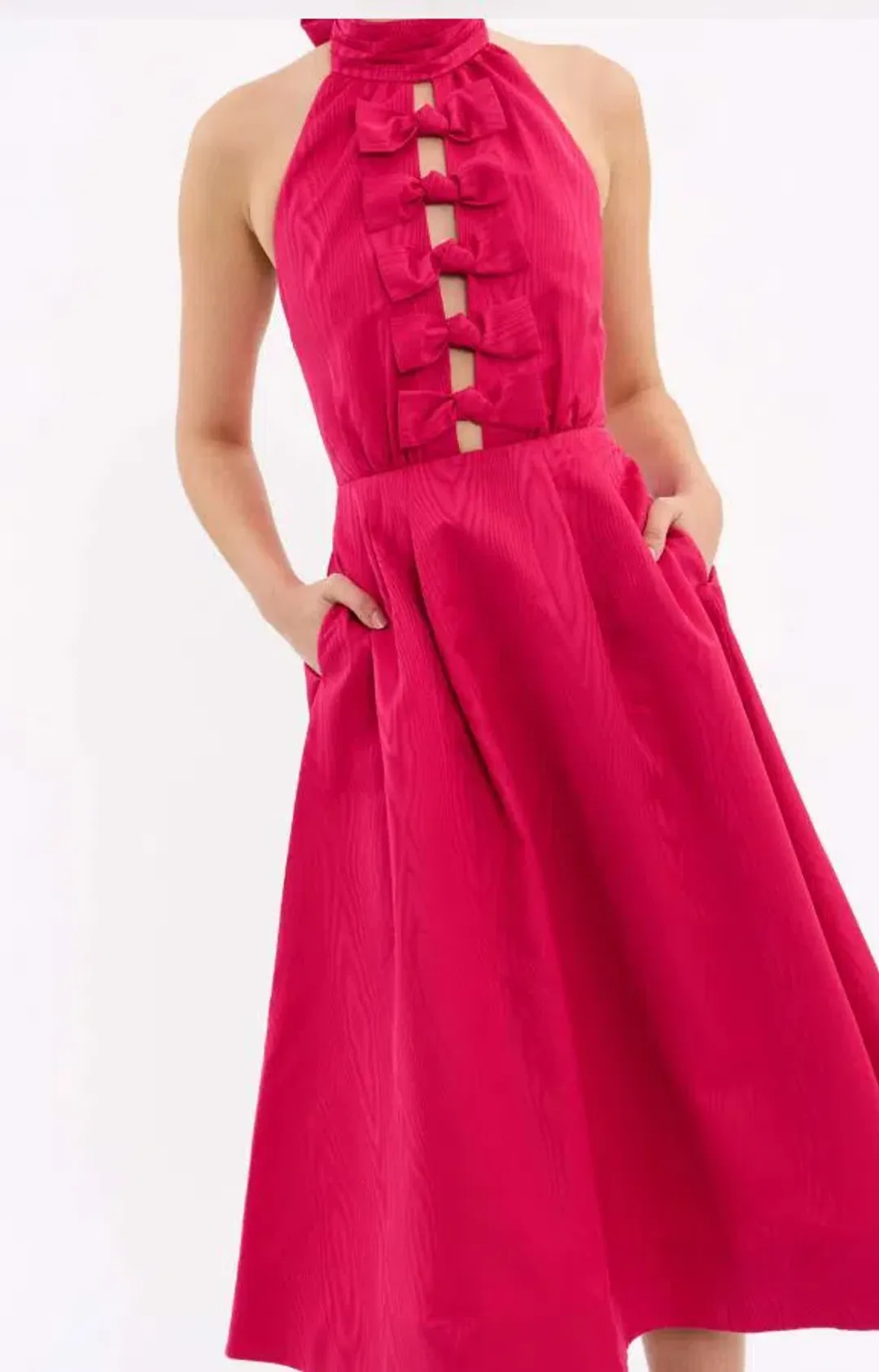 Rebecca Vallance Tahlia Halterneck Midi Dress Pink Size 8 for rent on The Volte - main image