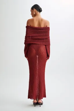 Meshki Marisol Off Shoulder Boucle Maxi Dress in Plum Size M / AU 10 for rent on The Volte - image 2