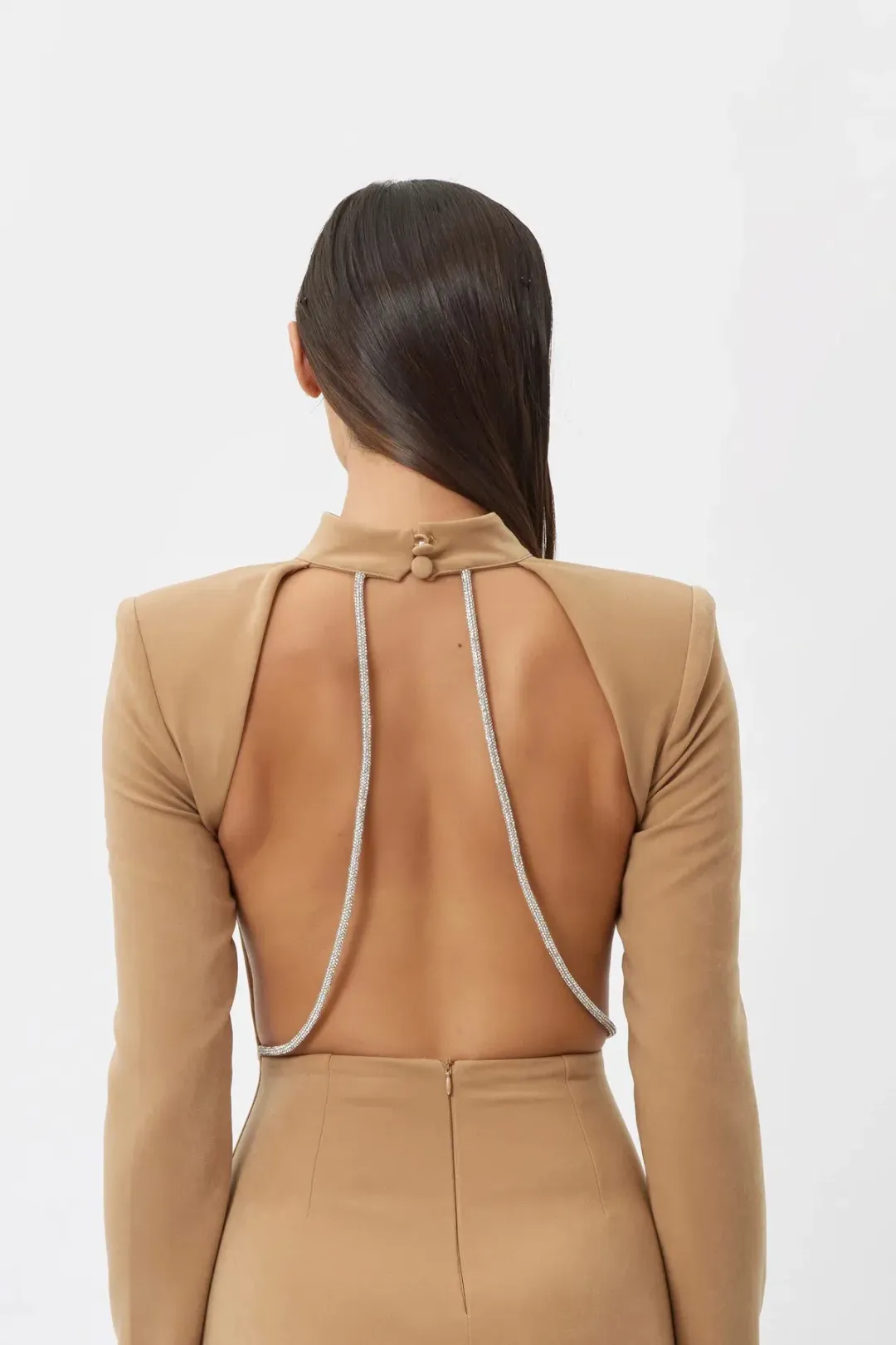 BIANCA & BRIDGETT MACKENZIE BACKLESS DRESS BEIGE for rent on The Volte - main image