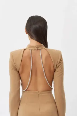 BIANCA & BRIDGETT MACKENZIE BACKLESS DRESS BEIGE for rent on The Volte - image 3