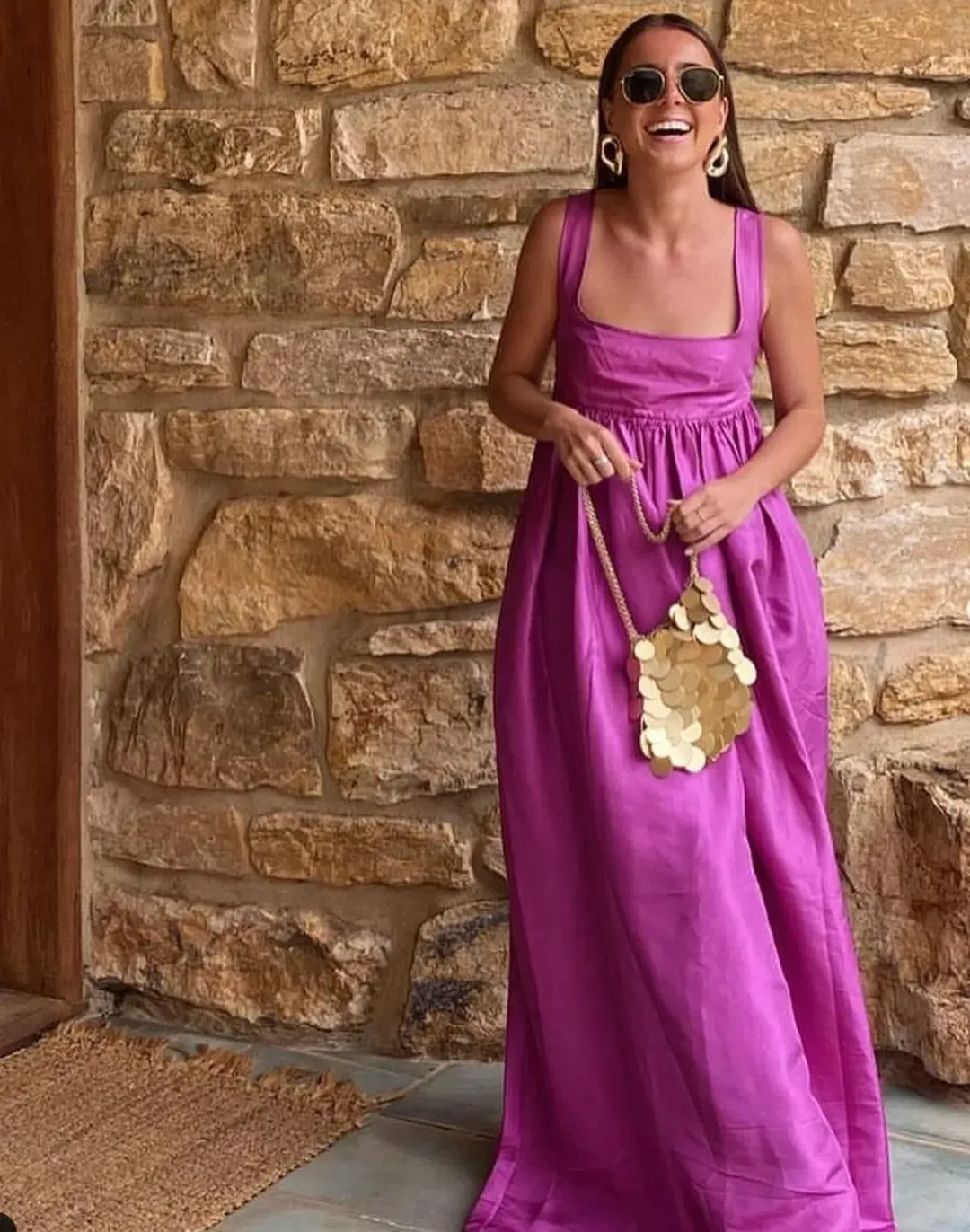 Oroton Strappy Maxi Sundress In Magenta Size AU 8  for rent on The Volte - main image