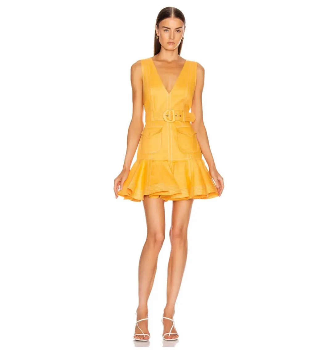 Zimmermann Super Eight Safari Mini Dress in Mango Size 0P / AU 6 for rent on The Volte - main image