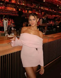 Meshki Marisol Off Shoulder Boucle Mini Dress in Baby Pink Size S / AU 8 for rent on The Volte - image 5