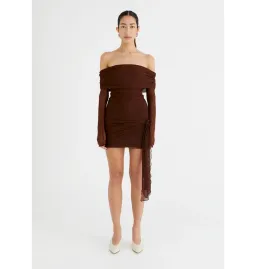 BENNI Yasmin Off Shoulder Mini Dress in Cacao Size S / AU 8 for rent on The Volte - image 1